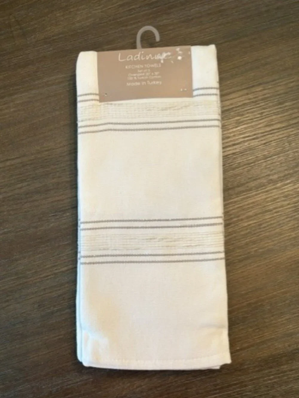 Ladinne Kitchen Towel Set 3pc White Taupe 100% Turkish Cotton 20